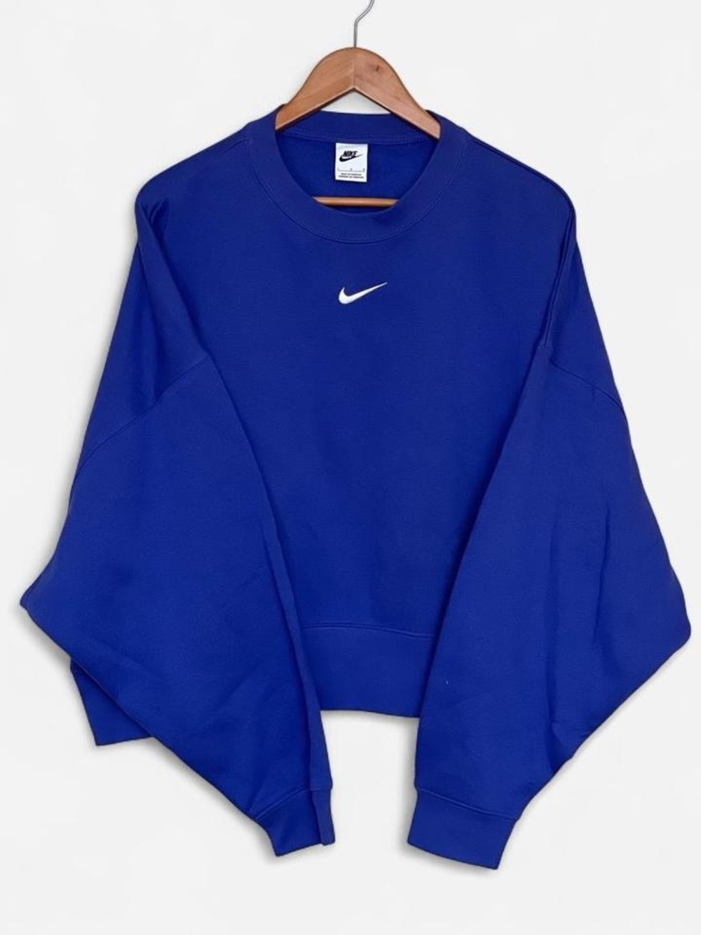 Nike Women’s Oversized Fleece Crewneck Sweatshirt L Royal Blue Mini Swoosh NWT